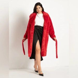 Eloquii Red Faux Fur Robe Coat 22/24